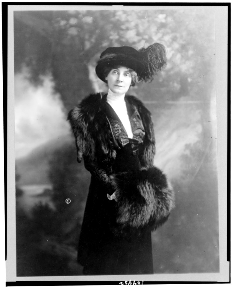 Florence H. Marshall, three-quarter length portrait, standing, facing front holding fur muff LCCN91482979