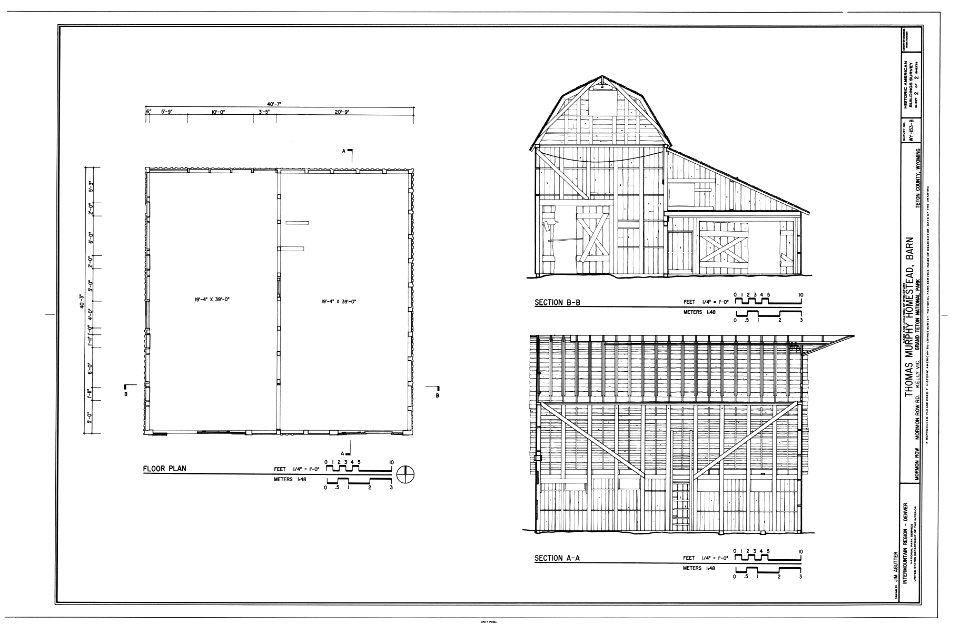 Floor Plan ^ Sections - Thomas Murphy Homestead, Barn, Approximately 125 feet north of House, Kelly, Teton County, WY - LOC - hhh.wy0580.sheet.00002a