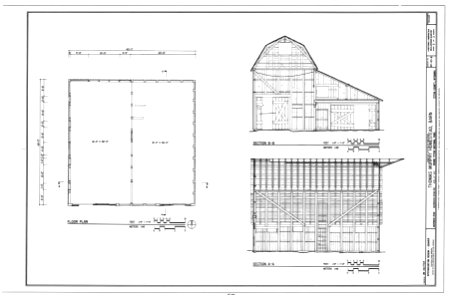 Floor Plan ^ Sections - Thomas Murphy Homestead, Barn, Approximately 125 feet north of House, Kelly, Teton County, WY - LOC - hhh.wy0580.sheet.00002a