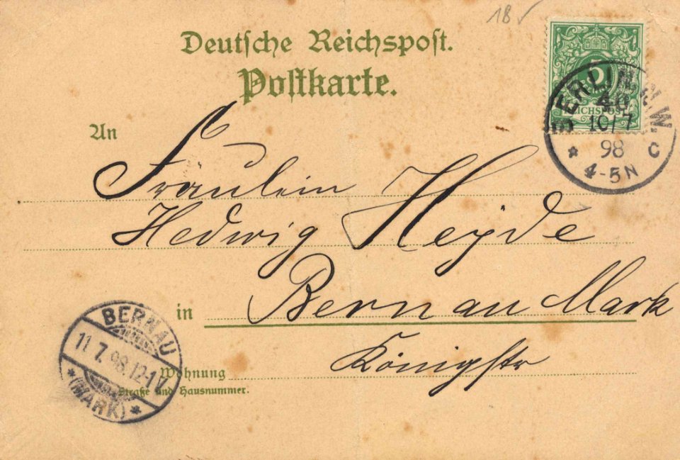 Flora Charlottenburg 1898 Anschriftenseite
