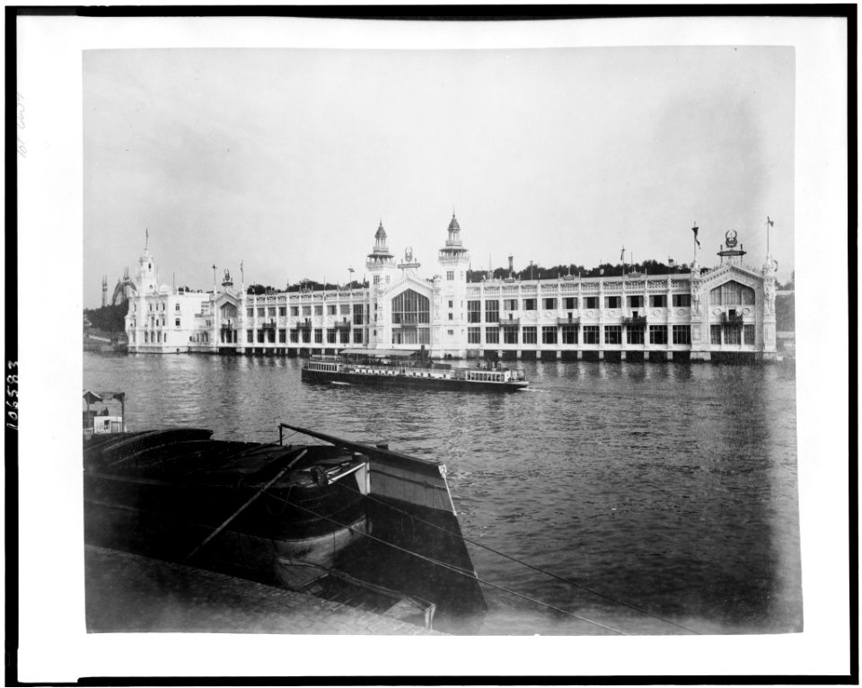Food Products Pavilion, with Pavilion of Portugal at far left, seen from across the River Seine, Paris Exposition, 1889 LCCN92520780