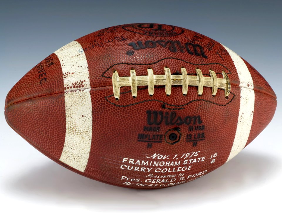 Football signed by 1975 Framingham State College Rams (1988.369)