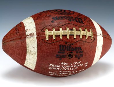 Football signed by 1975 Framingham State College Rams (1988.369)