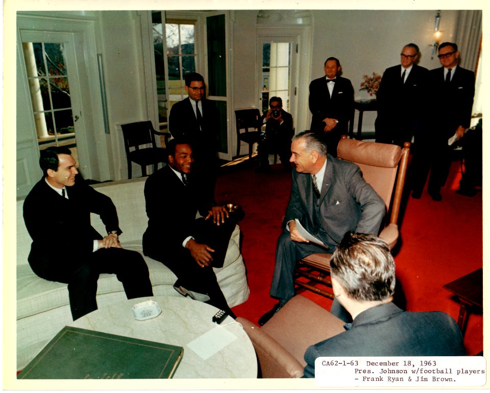 Football players and President Johnson