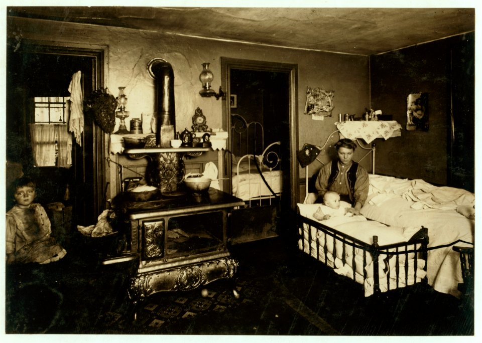 For Child Welfare Exhibit 1912-13.) Overcrowded home of workers in cotton mill, Olneyville, Providence. Eight persons live in these three small rooms, three of them are boarders. Inner LOC cph.3a29783