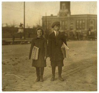 For Child Welfare Exhibit 1912-13.) Sammie Weits, 8 year old newsie, helps brother Bennie. 12 yrs. old. The latter sells until midnight some nights LOC nclc.03808