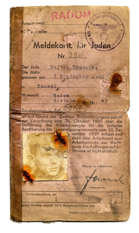 Forced labor work card issued to a Jewish young man in occupied Poland