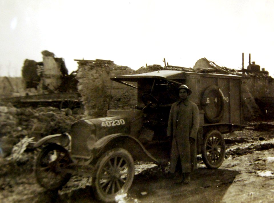 Ford ambulance used to carry rations to dressing station of Field Hospital 307 at Blanzy, France, 1918 (31447772034)