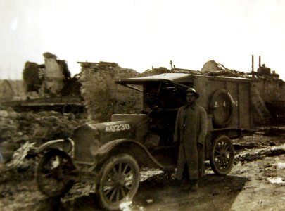 Ford ambulance used to carry rations to dressing station of Field Hospital 307 at Blanzy, France, 1918 (31447772034) photo