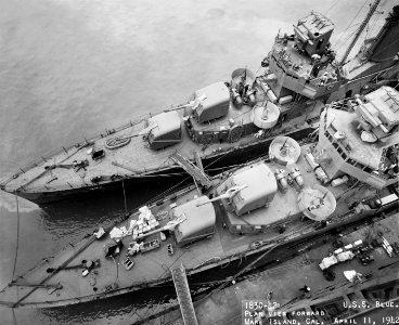 Forecastle and bridge of USS Blue (DD-387) and USS Ralph Talbot (DD-390) at the Mare Island Naval Shipyard on 11 April 1942 (19-N-29229)