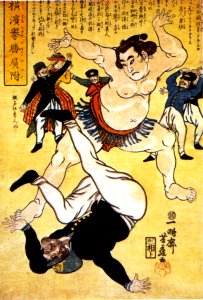Foreigner and Wrestler at Yokohama 1861