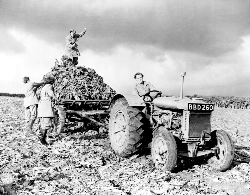Fordson tractor with members of British Women's Land Army 1940s
