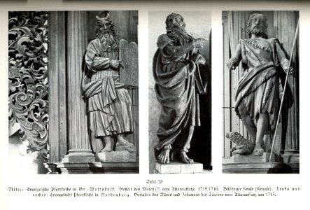 Gr.-Wolfsdorf und Nordenburg, Bildhauerarbeiten des Bildhauers Joseph Anton Krause in den evangelischen Pfarrkirchen