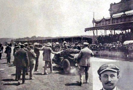 Grand Prix de l'ACF 1906, arrivée du vainqueur Ferenc Szisz
