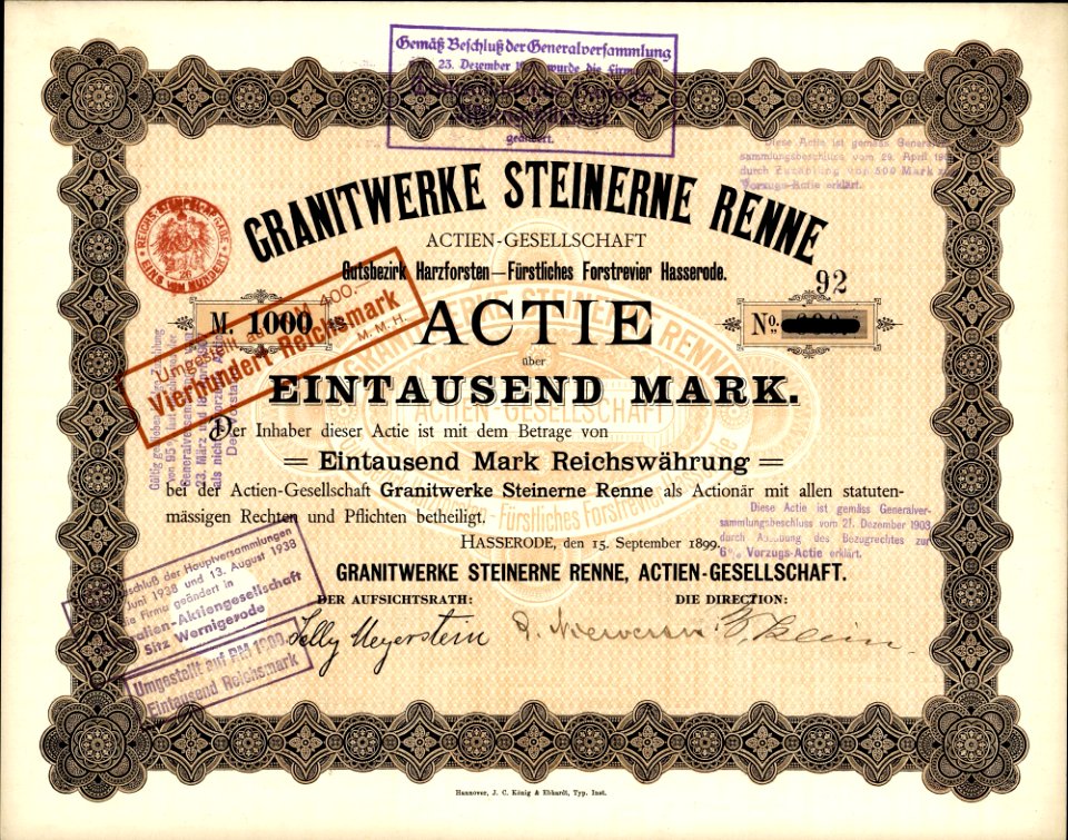 Granitwerke Steinerne Renne 1899