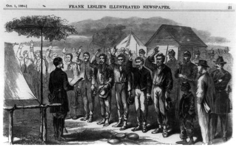 Grant's campaign - administering the oath of allegiance to Rebel prisoneres near Dutch Gap LCCN2003653719