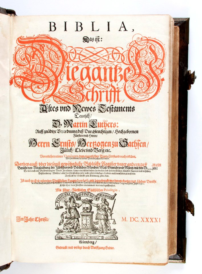 Graverat titelblad till bibel på tyska, från 1641 - Skoklosters slott - 92498