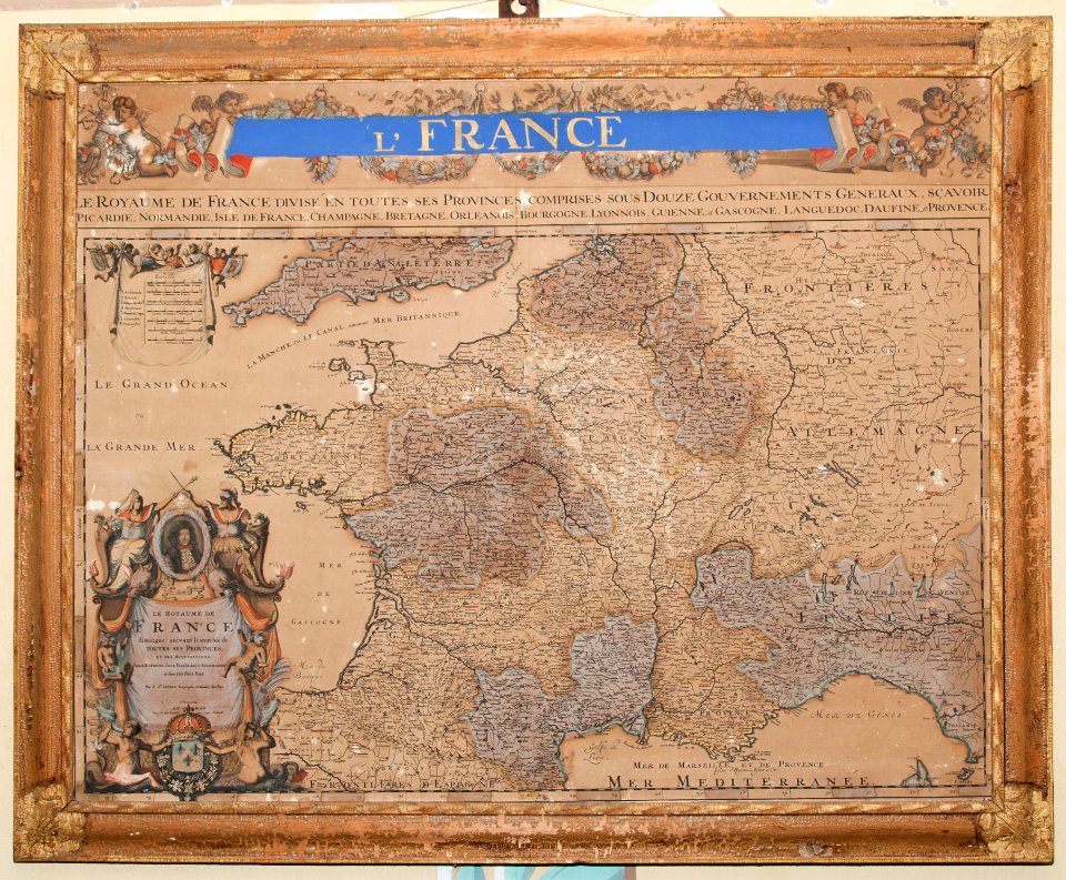 Graverad och handkolorerad karta över Frankrike från 1700-1715 - Skoklosters slott - 95149