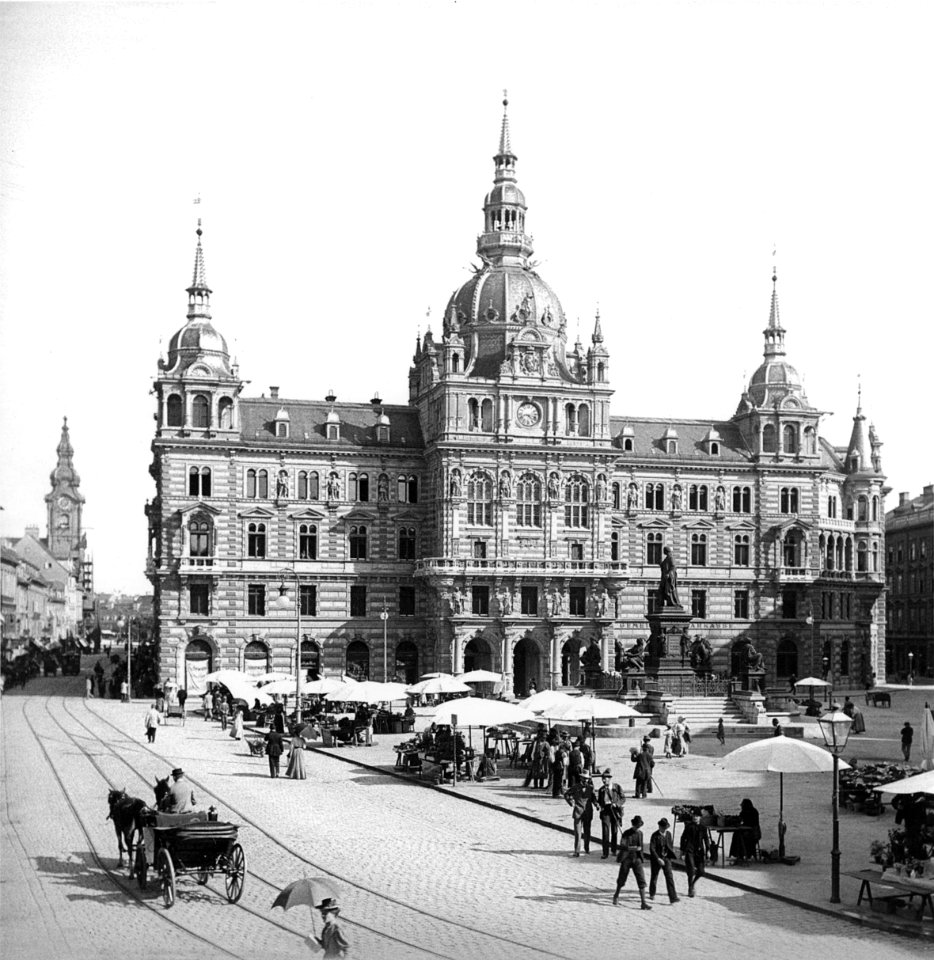 Graz - neues Rathaus mit Hauptplatz 1898