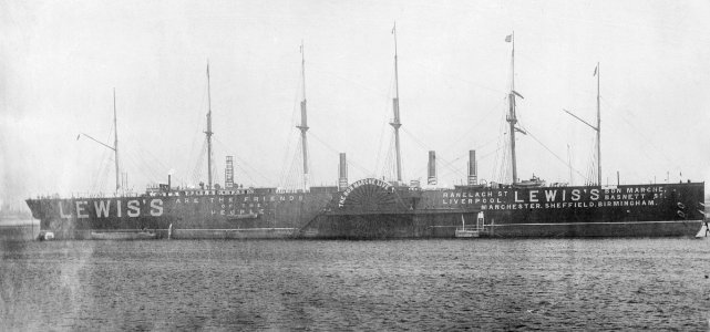 Great Eastern (1858) anchored at Liverpool when used for advertising Lewis' Department Store, Liverpool RMG P10569
