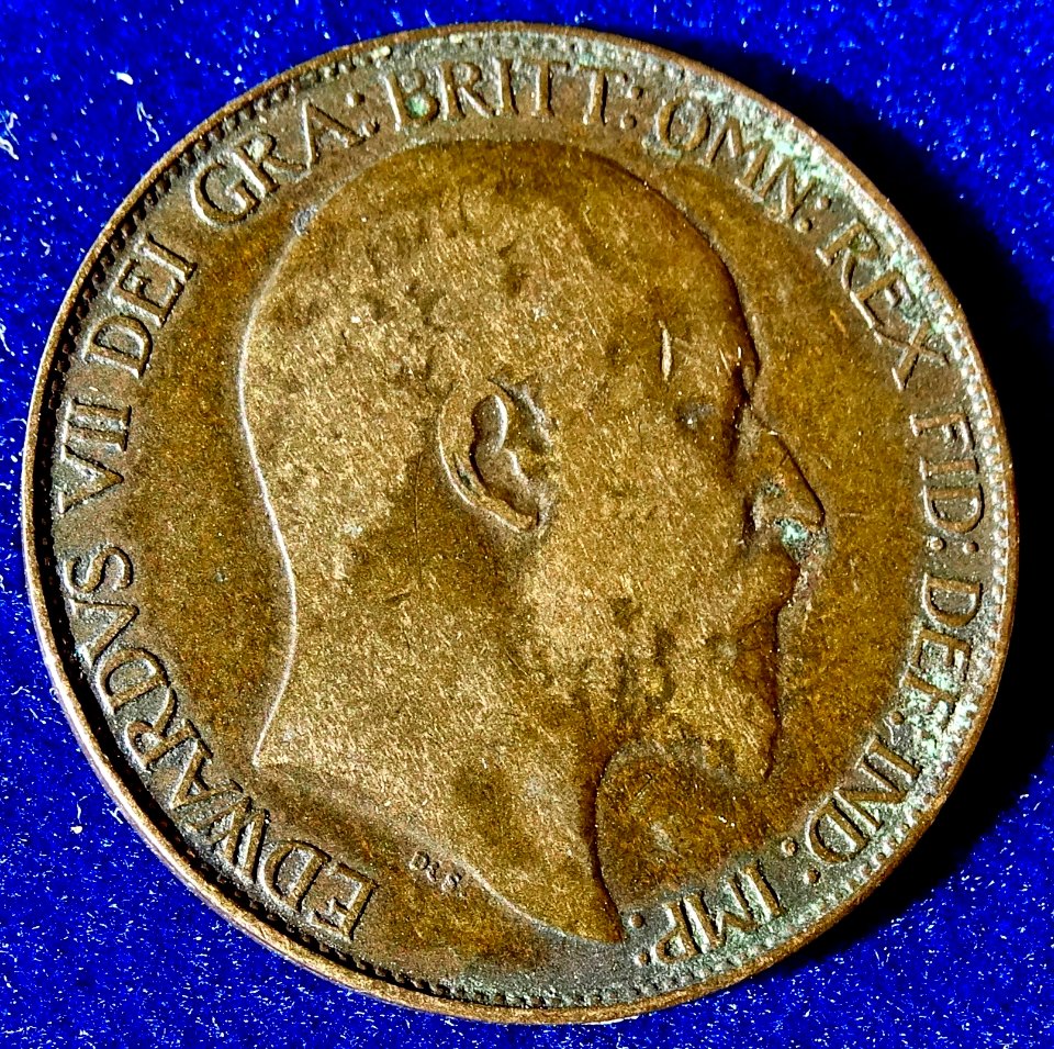 Great Britain dateless double Obverse Mule Halfpenny Edward VII 1902 to 1910, Error Coin. Obverse