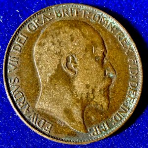 Great Britain dateless double Obverse Mule Halfpenny Edward VII 1902 to 1910, Error Coin. Obverse