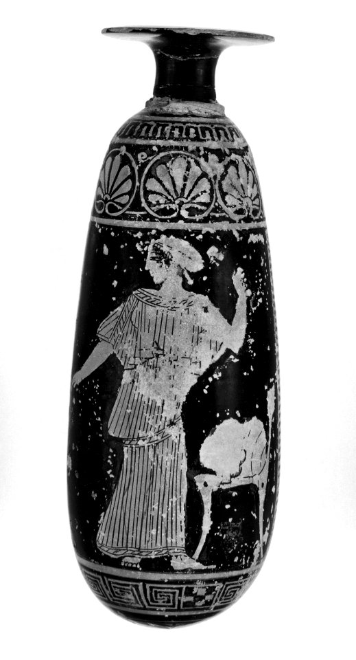 Greek - Alabastron Depcting A Seated Woman and A Woman Walking to the Right Toward a Chair - Walters 48271 - Side B