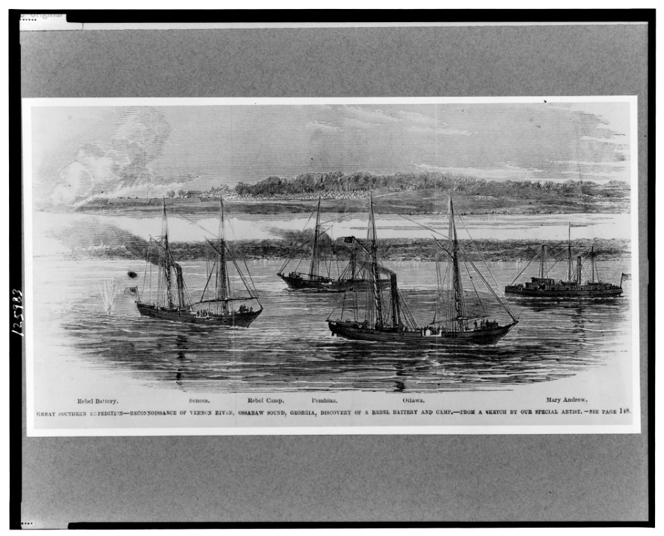 Great southern expedition-Reconnoissance (sic) on Vernon River, Ossabaw Sound, Georgia, discovery of a rebel battery and camp LCCN00650183