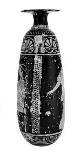 Greek - Alabastron Depcting A Seated Woman and A Woman Walking to the Right Toward a Chair - Walters 48271 - Left Side