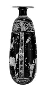 Greek - Alabastron Depcting A Seated Woman and A Woman Walking to the Right Toward a Chair - Walters 48271 - Right Side