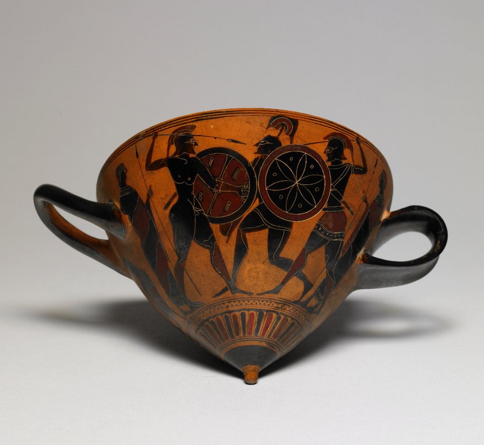 Greek - Black-figure Mastos with Combat Scenes - Walters 48223 - Side A