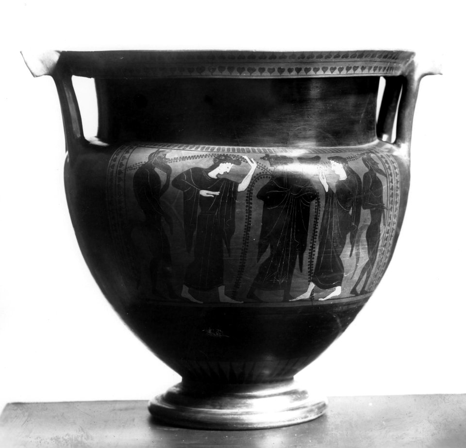 Greek - Black-figure Column Krater with Athena and Herakles, Dionysus and Satyrs - Walters 4830