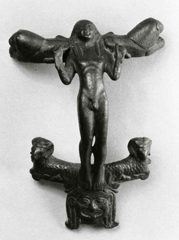 Greek - Handle in the Form of a Man Holding Lions - Walters 54912