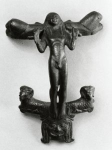 Greek - Handle in the Form of a Man Holding Lions - Walters 54912