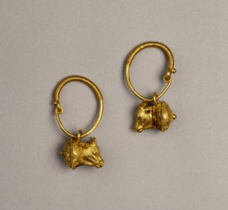 Greek - Pair of Earrings with Cow Heads - Walters 57589, 57590 - Group