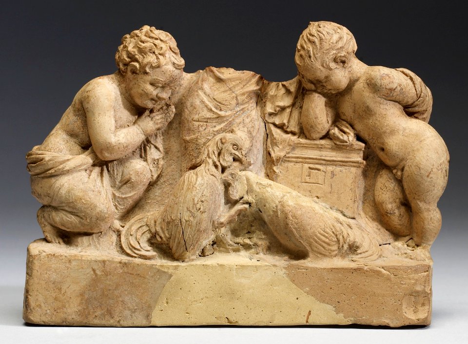 Greek - Three People Watching a Cock Fight - Walters 481714