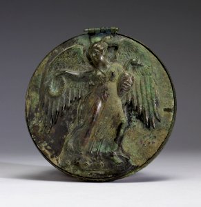 Greek - Mirror with Winged Female Holding Wreath and Goose - Walters 541160
