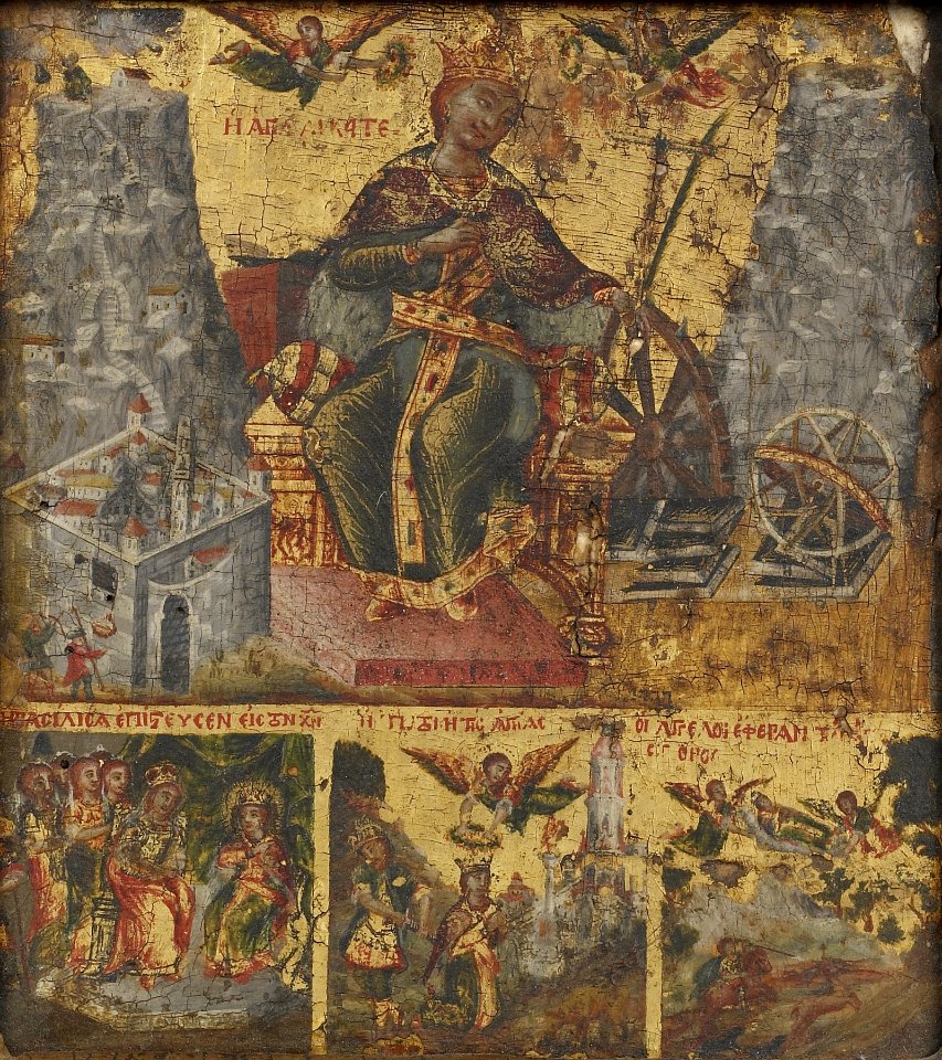 Greek - Saint Catherine of Alexandria with Three Scenes from Her Life - Walters 372753 - Detail