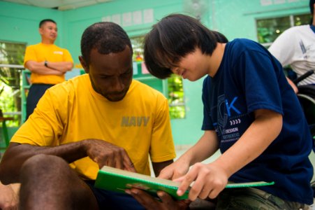 Green Bay Sailors interact with orphange children in Kota Kinabalu, Malaysia 161017-N-XM324-050