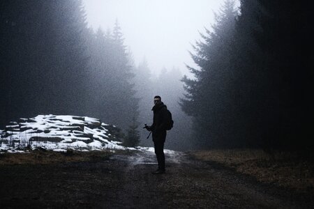 Man alone woods photo