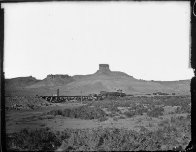 Green River bridge and butte. Sweetwater County, Wyoming - NARA - 516617 photo