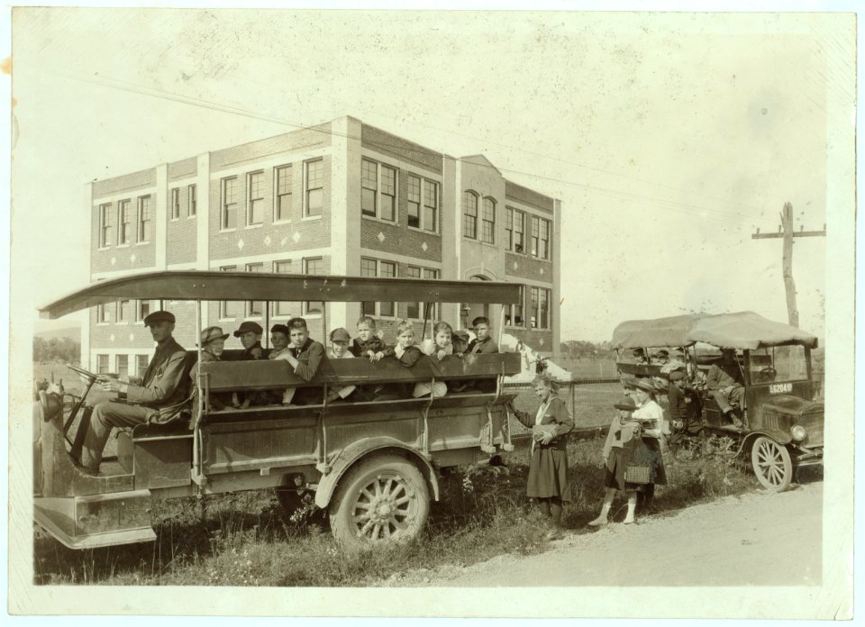 Greenbank Consolidated School. Loading up the buses for a six-mile haul. See Photo No. 36. LOC cph.3a29828