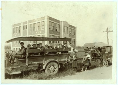 Greenbank Consolidated School. Loading up the buses for a six-mile haul. See Photo No. 36. LOC cph.3a29828
