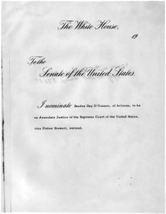 Formal Transmittal, by Ronald Reagan to the Senate, of the Nomination of Sandra Day O'Connor to be an Associate... - NARA - 198425