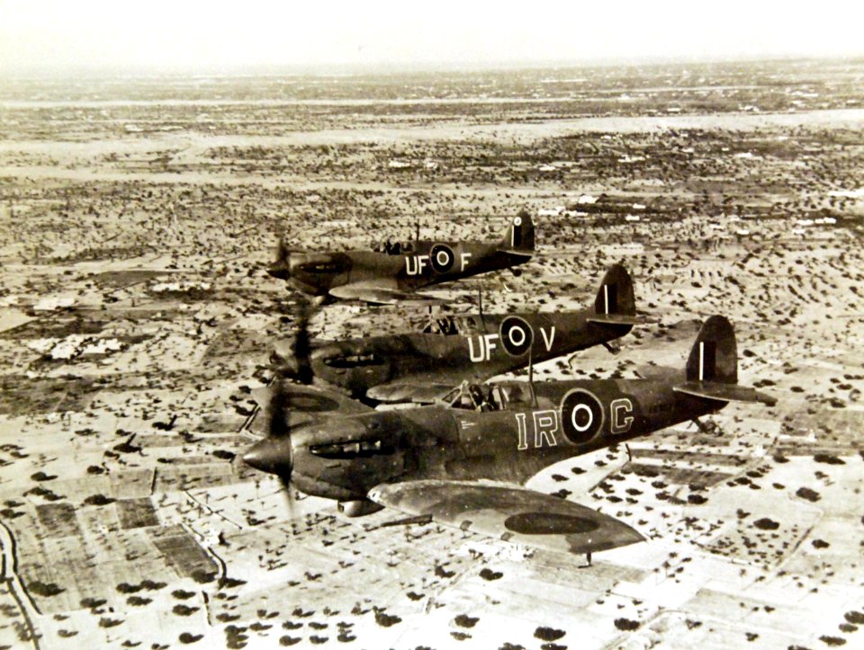 Formation of Spitfires on interception patrol over Djerba Island, Tunisia, WWII (37095900662)