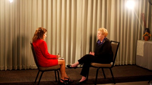 Former Secretary of State Madeleine Albright is interviewed by VOA's Carolyn Presutti at the Democratic Convention on Monday, September 3rd 2012