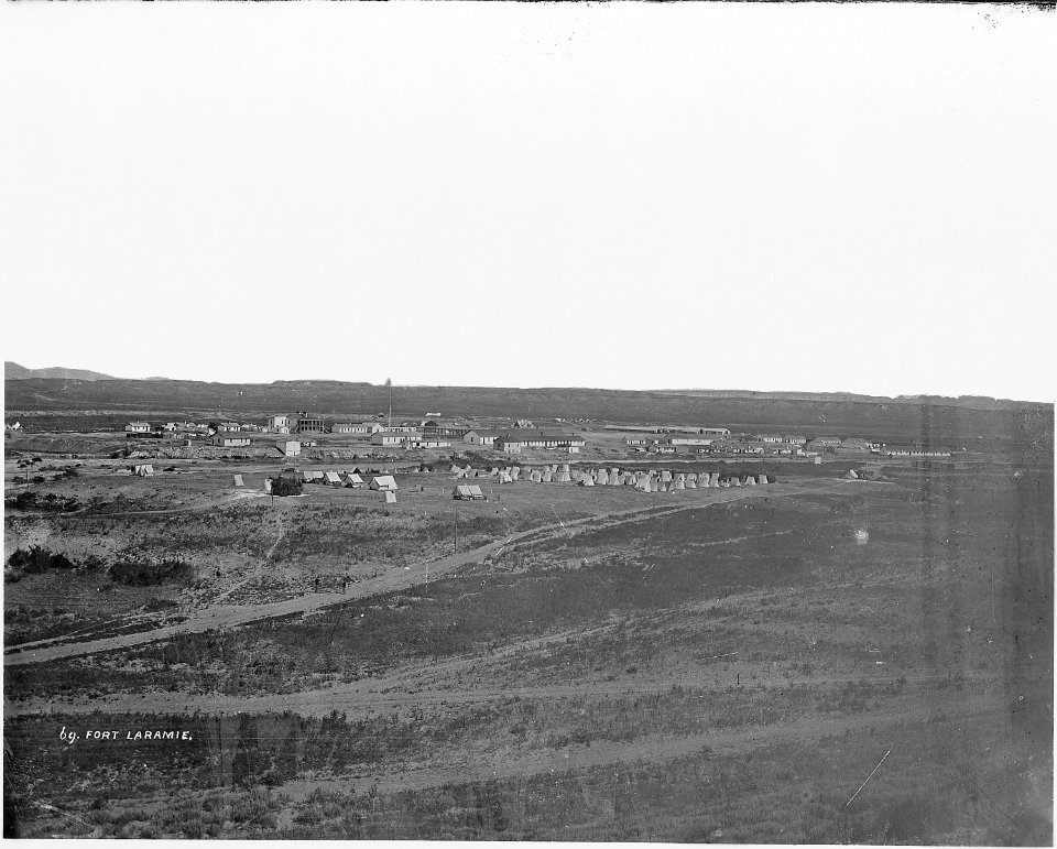 Fort Laramie. Post as it appeared in 1868. Orginally located as a fur trading post in 1834, known as Fort William... - NARA - 516878