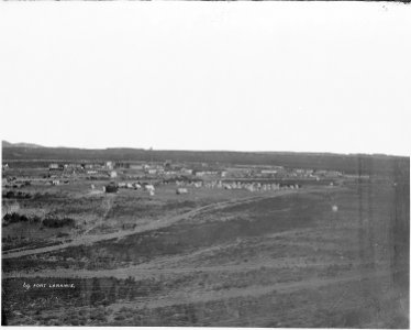 Fort Laramie. Post as it appeared in 1868. Orginally located as a fur trading post in 1834, known as Fort William... - NARA - 516878