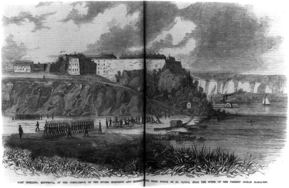 Fort Snelling, Minnesota, at the confluence of the rivers Mississippi and Minnesota, seven miles north of St. Paul's near the scene of the present Indian massacres LCCN2003653717