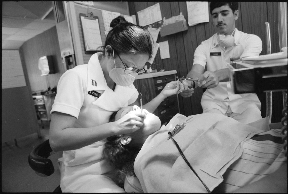 Fort Stewart, Georgia. Female Army dentist. CPT Jeannine Nordeen (Doctor), an Army Dentist assigned to DENTAC, is... - NARA - 531470